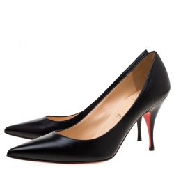 مملوكة مسبقًا حذاء كعب عالي كريستيان لوبوتان مقدمة مدببة جلد أسود مقاس 40