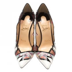 Pre Owned Christian Louboutin Multicolor Python And Mesh Explorete Pigalle Zig Zag Trim Pointed Toe Pumps Size 36