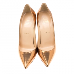 مملوكة مسبقًا Christian Louboutin Metallic Bronze Patent Leather Decollete 554 Pointed Toe Pumps Size 40