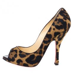 مملوكة مسبقًا Christian Louboutin Pony Hair Maryl Peep Toe Pumps Size 37.5