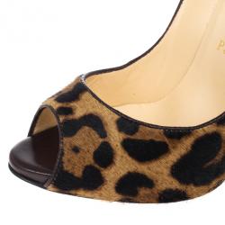 مملوكة مسبقًا Christian Louboutin Pony Hair Maryl Peep Toe Pumps Size 37.5