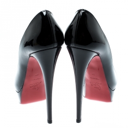 Pre Owned Christian Louboutin Black Patent Leather Lady Peep Toe Platform Pumps Size 39