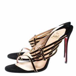 Pre Owned Christian Louboutin Black Suede Lawrencia Strappy Slide Sandals Size 39.5