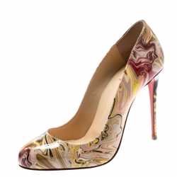 Pre Owned Christian Louboutin Multicolor Marble Print Patent Leather Dorissima Pumps Size 37