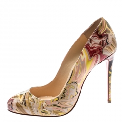 Pre Owned Christian Louboutin Multicolor Marble Print Patent Leather Dorissima Pumps Size 37