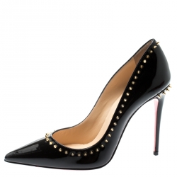 Pre Owned Christian Louboutin Black Studded Patent Leather Anjalina Pumps Size 36