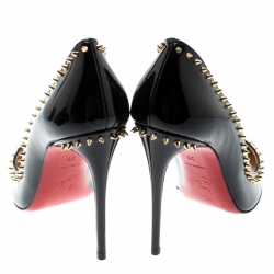 Pre Owned Christian Louboutin Black Studded Patent Leather Anjalina Pumps Size 36