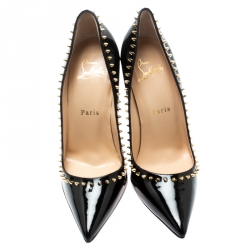 Pre Owned Christian Louboutin Black Studded Patent Leather Anjalina Pumps Size 36