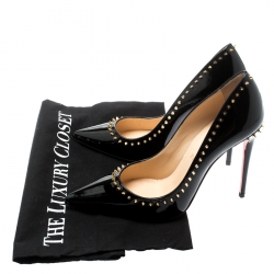 Pre Owned Christian Louboutin Black Studded Patent Leather Anjalina Pumps Size 36