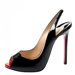 Pre Owned Christian Louboutin Black Patent Leather Private Number Slingback Platform Sandals Size 40