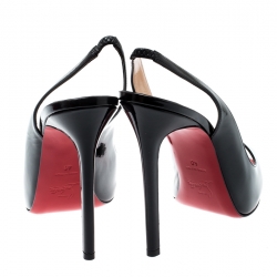 Pre Owned Christian Louboutin Black Patent Leather Private Number Slingback Platform Sandals Size 40