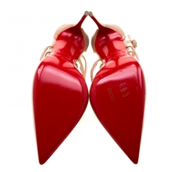 Pre Owned Christian Louboutin Beige Patent Leather Crossfliketa Sandals Size 37.5