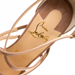 Pre Owned Christian Louboutin Beige Patent Leather Crossfliketa Sandals Size 37.5