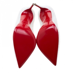 Pre Owned حذاء كعب عالي كريستيان لوبوتان مقدمة مدببة بيغال فوليس غيفري غليتر أبيض مقاس 37.5