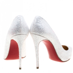 Pre Owned حذاء كعب عالي كريستيان لوبوتان مقدمة مدببة بيغال فوليس غيفري غليتر أبيض مقاس 37.5