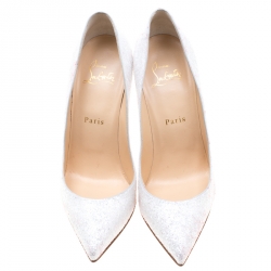 Pre Owned حذاء كعب عالي كريستيان لوبوتان مقدمة مدببة بيغال فوليس غيفري غليتر أبيض مقاس 37.5