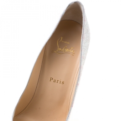 Pre Owned حذاء كعب عالي كريستيان لوبوتان مقدمة مدببة بيغال فوليس غيفري غليتر أبيض مقاس 37.5