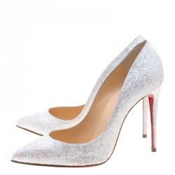 Pre Owned حذاء كعب عالي كريستيان لوبوتان مقدمة مدببة بيغال فوليس غيفري غليتر أبيض مقاس 37.5