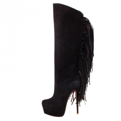 Pre Owned حذاء بوت ركبه كريستيان لوبوتان مزين شراشيب أنترلوبا نعل سميك سويدي بني مقاس 37