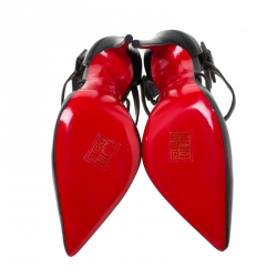 Pre Owned Christian Louboutin Black Leather Ankle Strap Pointed Toe Sandals Size 36