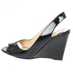 Pre Owned Christian Louboutin Black Patent Marplesoft Slingback Wedges Size 38