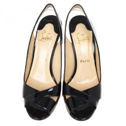 Pre Owned Christian Louboutin Black Patent Marplesoft Slingback Wedges Size 38