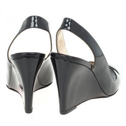 Pre Owned Christian Louboutin Black Patent Marplesoft Slingback Wedges Size 38
