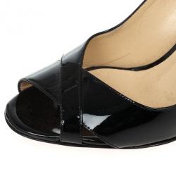 Pre Owned Christian Louboutin Black Patent Marplesoft Slingback Wedges Size 38