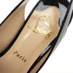 Pre Owned Christian Louboutin Black Patent Marplesoft Slingback Wedges Size 38