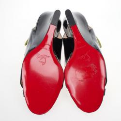 Pre Owned Christian Louboutin Black Patent Marplesoft Slingback Wedges Size 38