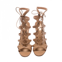  Christian Louboutin Beige Leather Amazoulo Caged Sandals Size 39
