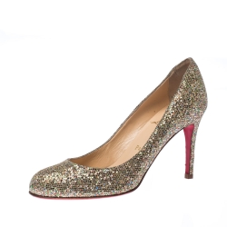 Pre Owned Christian Louboutin Metallic Gold Glitter Filette Pumps Size 36.5