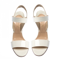 Pre Owned Christian Louboutin White Patent Leather Open Toe Ankle Strap Sandals Size 41