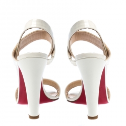 Pre Owned Christian Louboutin White Patent Leather Open Toe Ankle Strap Sandals Size 41