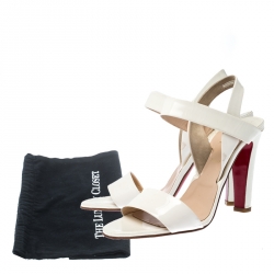 Pre Owned Christian Louboutin White Patent Leather Open Toe Ankle Strap Sandals Size 41