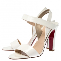 Pre Owned Christian Louboutin White Patent Leather Open Toe Ankle Strap Sandals Size 41
