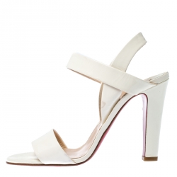 Pre Owned Christian Louboutin White Patent Leather Open Toe Ankle Strap Sandals Size 41
