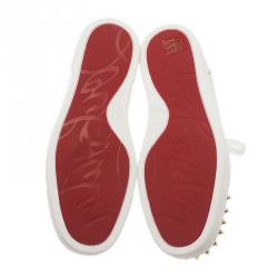 Pre Owned Christian Louboutin White Leather Rush Spiked Sneakers Size 40