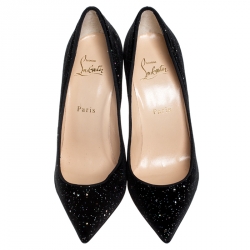 Pre Owned Chrstian Louboutin Black Glitter Velvet Pigalle Follies Pointed Toe Pumps Size 38