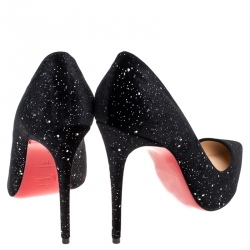 Pre Owned Chrstian Louboutin Black Glitter Velvet Pigalle Follies Pointed Toe Pumps Size 38