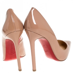 Pre Owned Christian Louboutin Beige Patent Leather So Kate Pumps Size 38