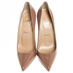 Pre Owned Christian Louboutin Beige Patent Leather So Kate Pumps Size 38