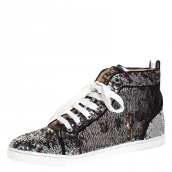 Pre Owned Christian Louboutin Silver Sequin Orlato High Top Sneakers Size 38