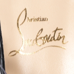 Pre Owned Christian Louboutin Black Lizard Embossed Leather And PVC Levita 55 Studded Ankle Wrap Sandals Size 39