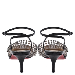 Pre Owned Christian Louboutin Black Lizard Embossed Leather And PVC Levita 55 Studded Ankle Wrap Sandals Size 39