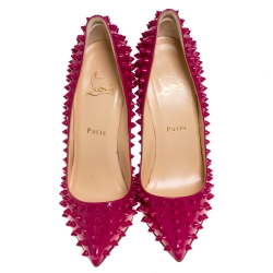Pre Owned Christian Louboutin Pink Patent Leather Pigalle Spikes Pumps Size 38