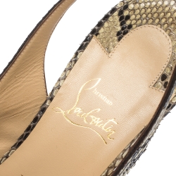 Pre Owned Christian Louboutin Two Tone Python Leather N°Prive Peep Toe Platform Slingback Sandals Size 40.5