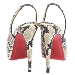 Pre Owned Christian Louboutin Two Tone Python Leather N°Prive Peep Toe Platform Slingback Sandals Size 40.5
