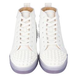 Pre Owned Christian Louboutin White Embossed "LoubinTheSky" Leather Lou Spikes 2 High-Top Sneakers Size 44.5