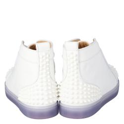 Pre Owned Christian Louboutin White Embossed "LoubinTheSky" Leather Lou Spikes 2 High-Top Sneakers Size 44.5